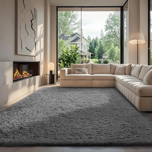 Ophanie 7x10 Area Rugs for Living Room,Upgrade Non-Slip Fluffy Soft Large Shag Bedroom Carpet,Grey Big Indoor Thick Rug,Gray Carpets for Boy and Girls Room Dorm Decor with Over 99 pcs Pile fibers by Ophanie