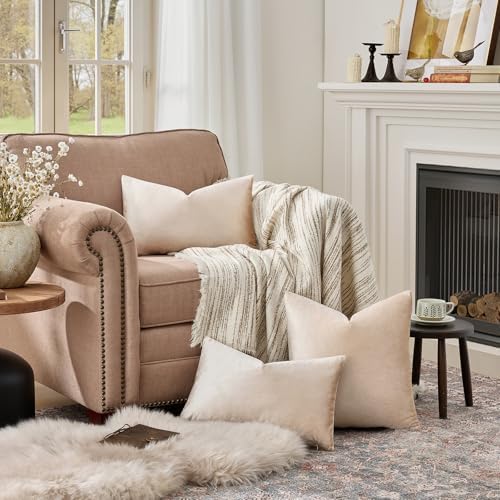 GIGIZAZA Velvet Pillow Covers 12x20 Decorative Pillows Pack of 2 Beige - Image 2