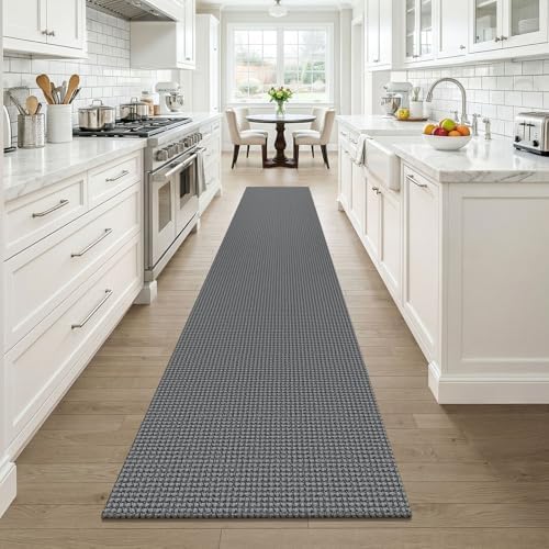 KOZYFLY Cotton 2x12 Runners Rugs for Hallway, Long Washable Runner Rug, Woven Non Slip Kitchen Runner, Braided Entryway Rug, Floor Carpet for Entry, Aisle, Hall, Grey/Dark Grey - Image 2