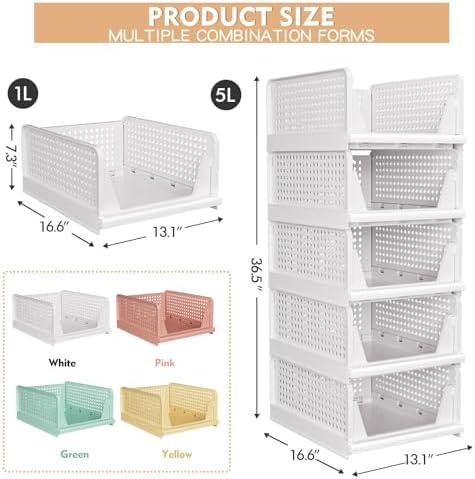 caktraie 5 Pack Stackable Closet Storage Basket - Stackable Storage Bins - Image 3