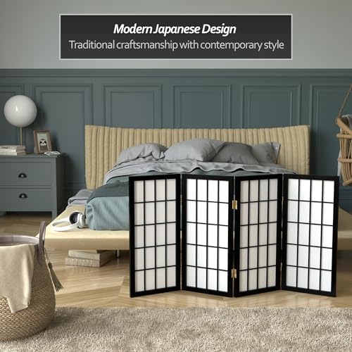 2 ft. Short Desktop Window Pane Shoji Screen - Black - 4 Panels - Image 2