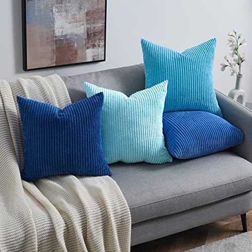 Topfinel Euro Shams Decorative Throw Pillow Covers 26x26 Inch Set of 4,Soft Accent Corduroy Striped Blue Gradient Color Large Cushion Cover for Beach,Patio,Balcony,Living Room,Summer Home Decor - Image 5