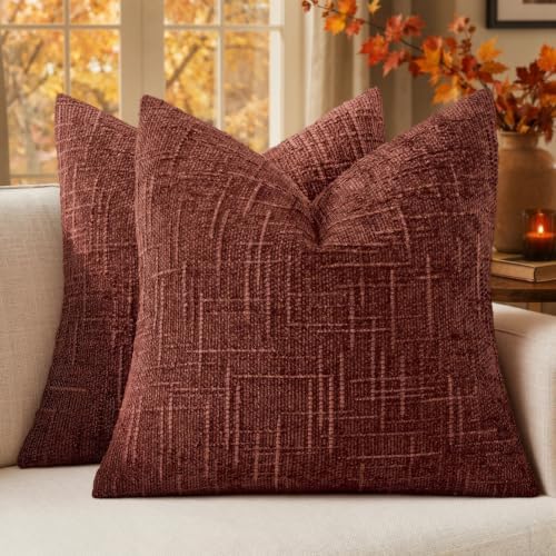 MIULEE Chenille Textured Fall Throw Pillow Covers Rust 20x20 Set of 2 by MIULEE
