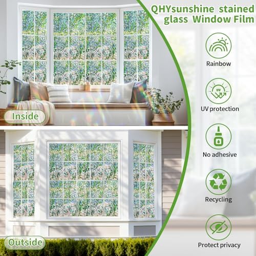 Window Privacy Film Stain Glass Window Film Rainbow Window Film Window clings Non-Adhesive Reusable Decorative for Room (Leaf Rainbow, 23.6 X 78.7 in) - Image 4