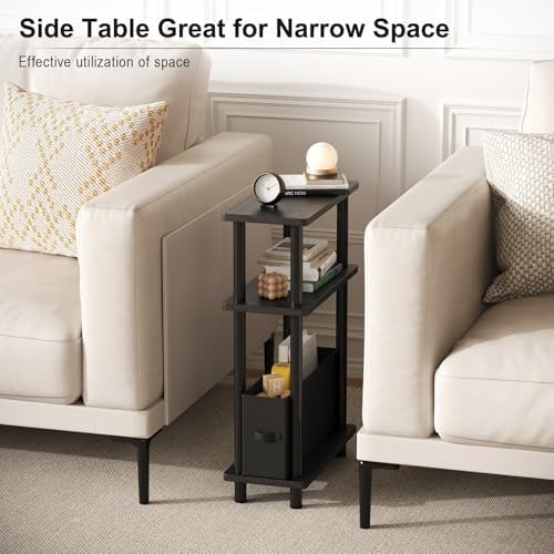 Apicizon Narrow Side Table with Fabric Basket, 3-Tier End Table, Black - Image 5