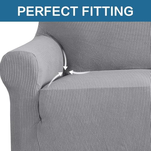 H.VERSAILTEX Stretch Couch Covers for Sofa 1 Piece Slipcovers for Couches and Sofas 3 Seater Couch Cover Feature Thick Checked Jacquard Fabric with Elastic Bottom(Large Sofa 90"-100" Wide, Dove) - Image 5