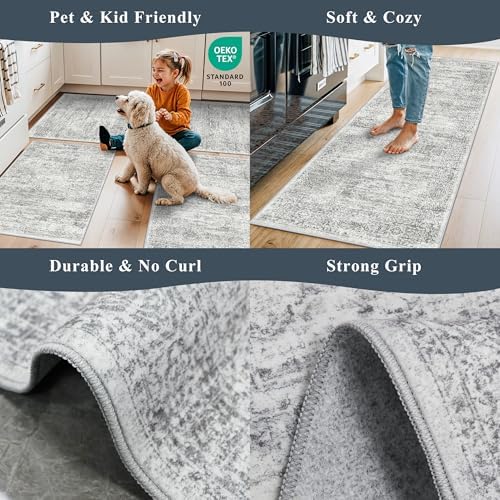 Washable Kitchen Rugs Sets of 4, Non Slip Standing Mat Rug, Stain Resistant Waterproof Kitchen Mats for Floor Kitchen Sink Laundry Entryway (Grey Ivory, 2x3+2x4+2x5+2x6) - Image 4