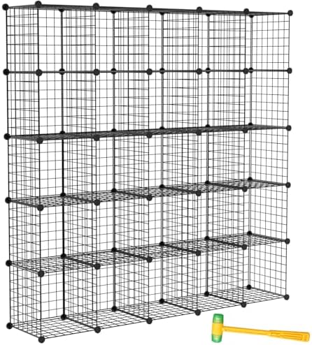 Wire Cube Storage Organizer, 25-Cube Modular Mental Grids Bookshelf, DIY Stackable Closet Cabinet for Bedroom Living Room, Office, Iron by Worththetrustofeverycusto