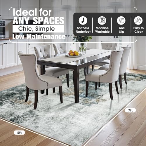 5x7 Area Rugs for Living Room Washable Bedroom Dining Room Black Gold - Image 2