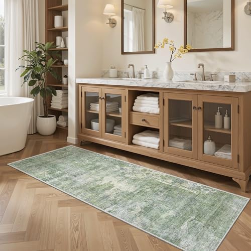 Soalmost Abstratc Runner Rug 2x6 Kitchen Hallway Runners Green/Ivory - Image 4