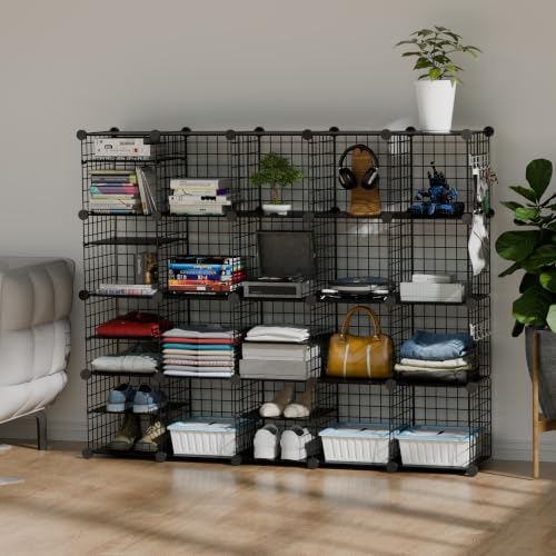 Wire Cube Storage Organizer, 20 Cubes Converted into 23 Cubes, Sturdy Metal Grids Storage Shelf Closet Shelving Units and Storage, Shelves for Bedroom LIvingroom Office - Image 2