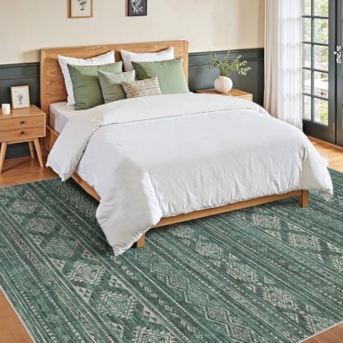 Nakagishi 7x9 Area Rugs Living Room: Washable Boho Large Neutral Soft Farmhouse Rug Stain Resistant Modern Indoor Floor Non-Slip Carpet for Bedroom Nursery Kids Playroom Office Dining Room Dorm- Green - Image 5