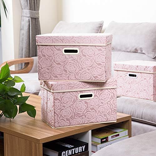 PRANDOM Collapsible Storage Boxes with Lids Fabric Decorative Storage Bins Cubes Organizer Containers Baskets with Cover Handles Divider for Bedroom Closet Living Room 14.9x9.8x9.8 Inch 1 Pack - Image 2