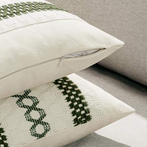MIULEE Set of 2 Moss Green Boho Decorative Lumbar Pillow Covers 12x20 Inch - Image 5