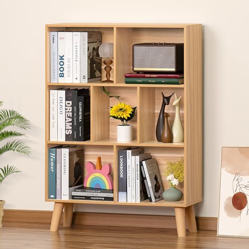 LEYAOYAO Cube Book Shelf, Mid-Century Modern Bookshelf with Legs, Natural by LEYAOYAO-Findtheshiningpointofyourideallife%EF%BC%81