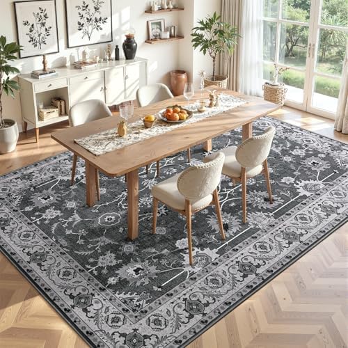 Hanples 6x9 Area Rugs for Living Room, Washable Rug Vintage Floral, Gray - Image 4