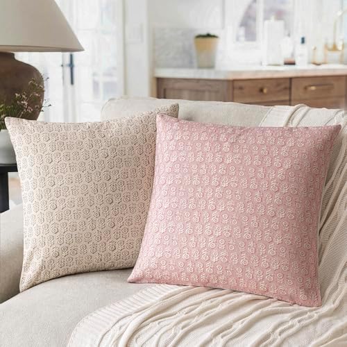 Foindtower Decorative Floral Print Throw Pillow Covers 18×18 Light Pink - Image 4