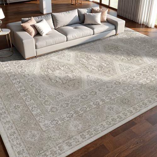 12x15 Area Rug Washable Vintage: Non Slip Living Room Large Rugs Beige - Image 6