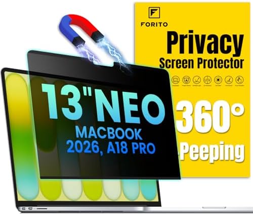 F FORITO Magnetic Privacy Screen Protector Compatible with 2026 MacBook Neo 13 inch with A18 Pro Chip - 360° Anti Peeping Anti Blue Light Anti Glare Removable Laptop Privacy Screen Shield by FFORITO