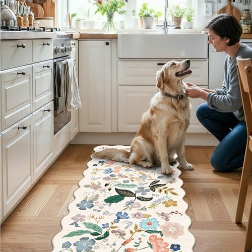 Washable 2x4 Entryway Area Rugs: Vintage Water Resistant Kitchen Rug Non-Slip Durable Doormat Ultra Soft Living Room Bedroom Carpet Indoor Low Pile Floor Mat for Bathroom Dining Room(2x4,Cream) - Image 4