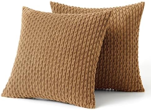 MIULEE Decorative Throw Pillow Covers 18x18 Light Coffee Textured Corduroy - Image 6