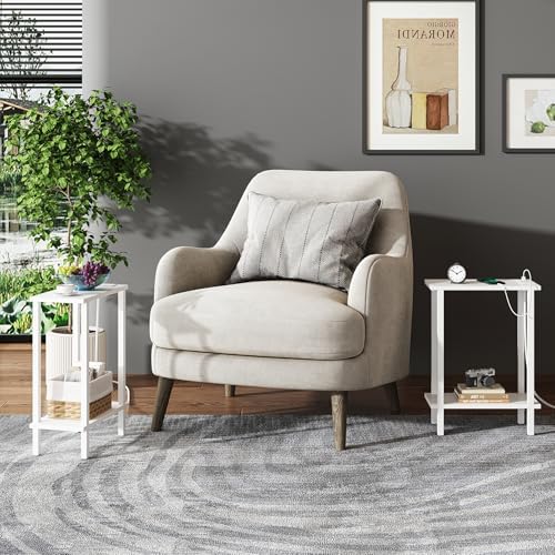 TUTOTAK Narrow Side Table, 2-Tier Small End Table with Charging Station - Image 6