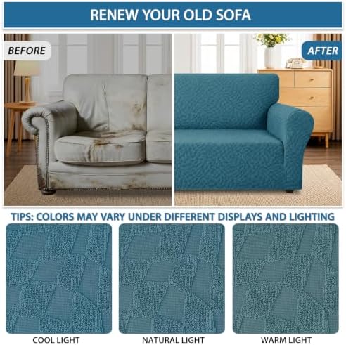 ZNSAYOTX 1 Piece Stretch Sofa Covers for 3 Cushion Couch (72"-90"), New Plaid Couch Cover with Non-Slip Buckle for Dog Pets, Ultimate Soft Cozy Washable Sofa Slipcover Form Fit Protector, Teal - Image 5