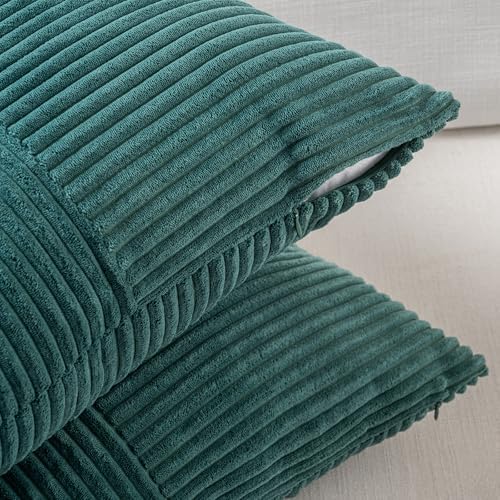 Fancy Homi Set of 2 Teal Boho Long Lumbar Body Decorative Throw Pillow Cover 14x36 Inch for Bed Couch Bedroom Bench, Soft Patchwork Corduroy Textured Pillow Case, Rustic Farmhouse Room Décor - Image 4