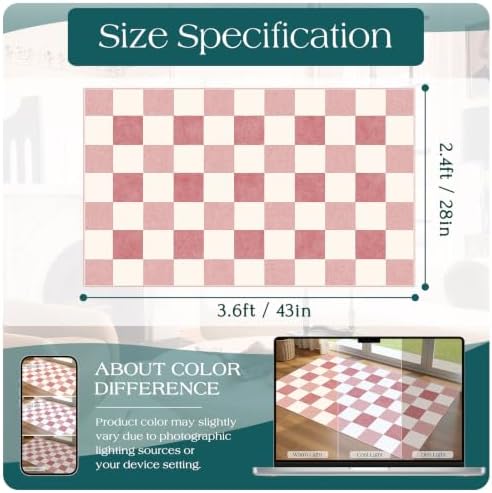 Pink White Checkered Rug, 28"x43" Doormat Indoor Outdoor Entrance - Image 2