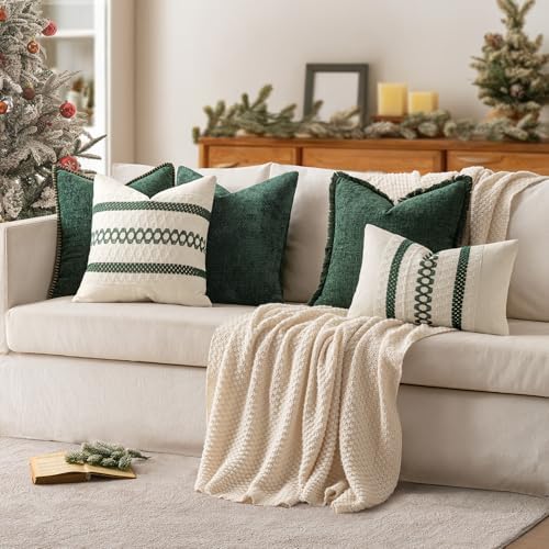 MIULEE Set of 2 Dark Green Boho Decorative Lumbar Pillow Covers 12x20 Inch - Image 3