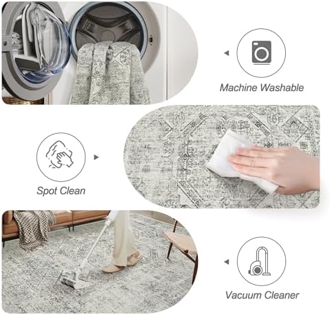 Soalmost 6x9 Area Rug for Living Room Washable Non-Slip Rugs Light Gray - Image 4