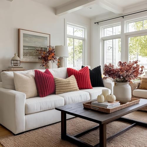 MIULEE Faux Fur Decorative Throw Pillow Covers 18x18 Set of 2 Red - Image 4