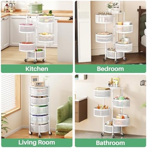 SAYZH 5 Tier Fruit Vegetable Basket Stand for Kitchen, Rotating, White - Image 5