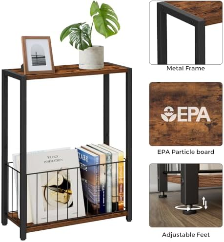 Homleke Narrow Side Table with Magazine Holder, Skinny End Table - Image 5