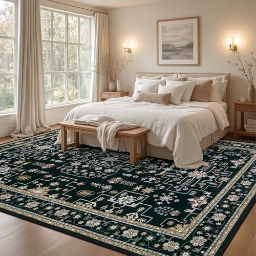 9x12 Area Rugs Living Room: Washable Vintage Rug for Bedroom Black - Image 4