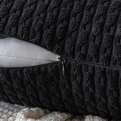 MIULEE Decorative Throw Pillow Covers 18x18 Black Textured Corduroy - Image 3