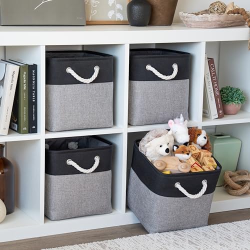 OrganiHaus 11x11 Cube Storage Bins, 4-Pack Fabric Cubes, Rope Handles - Image 3