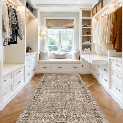 4x10 Hallway Runner Rugs, Washable Non-Slip Vintage Rugs Brown by Winslssol