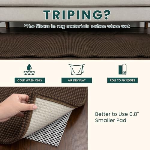 KOZYFLY 6x9 Dining Room Rugs, Washable Area Rug for Living Room, Non Slip Rugs for Bedroom, Braided Floor Carpet for Nursery, Office, Cotton Rug Home Indoor Decor, Brown/Dark Brown - Image 6