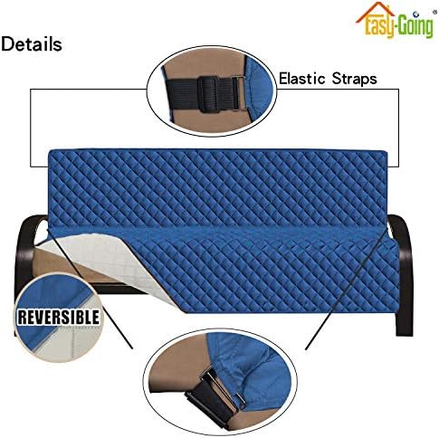 Easy-Going Reversible Couch Cover, Large Futon Sofa, Blue/Ivory - Image 3