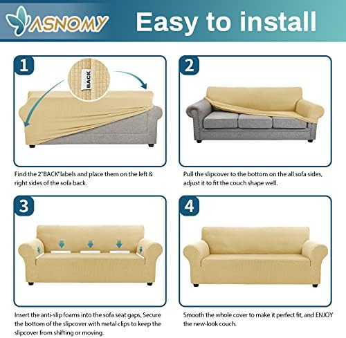 Asnomy Stretch Couch Covers Washable,loveseat Cover Slipcovers,Champagne - Image 6
