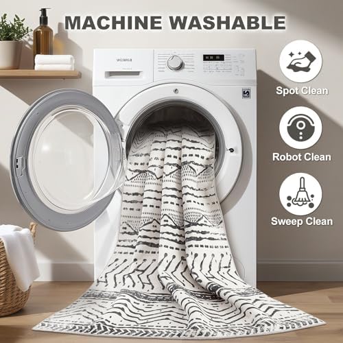 Nakagishi Black Rug Living Room Rugs: 9x12 Machine Washable Boho Large Neutral Modern Soft Moroccan Stain Resistant Indoor Floor Non Slip Accent Carpet for Bedroom Nursery Kids Playroom Office - Image 2