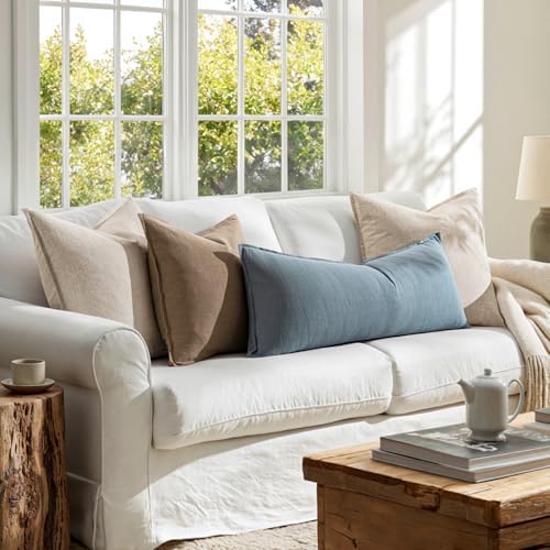 MIULEE Decorative Linen Lumbar Pillow Cover 14x36 Inch Blue Grey - Image 4