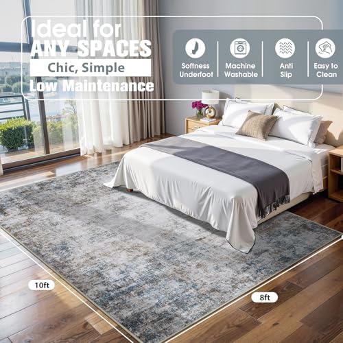 8x10 Area Rugs for Living Room Washable Bedroom Dining Room Brown Blue - Image 2