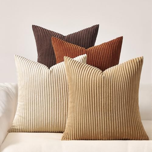 Topfinel 20x20 Decorative Pillow Covers Set of 4 Rustic Modern Soft Corduroy Striped Cushion Covers Beige Brown Gradient Farmhouse Pillow Case for Sofa Couch Living Room Bedroom by Topfinel