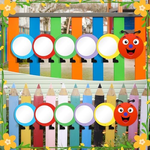 Xuhal 5 Pcs Large Acrylic Caterpillar Mirror Chalkboard Caterpillar Learning Tool Outdoor Sign for Sensory Gardens Sensory Rooms Garden Wall Decorations Spring Activities - Image 4