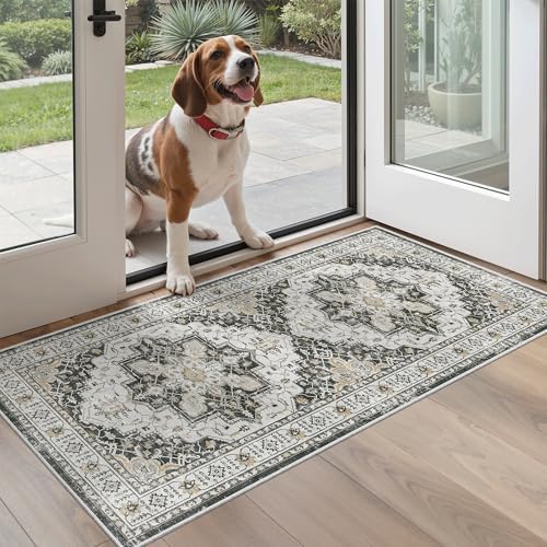 Madane Washable Area Rug 2x4, Small Entryway Rugs Non-Slip, Black - Image 2