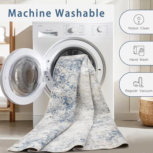 8x10 Washable Area Rugs for Living Room,Bedroom,Dining Room- Blue Beige - Image 4