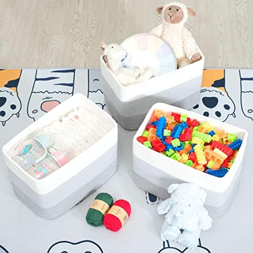 MINTWOOD Design 3-Pack Storage Baskets for Shelves, Playroom and Classroom, Book Basket, Decorative Storage Cube Bins, Woven Closet Organizers, Pantry and Shoe Organizer, 3-Tone Grey - Image 6
