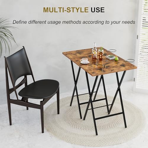 VECELO Folding TV Tray for Eating Set of 2, Portable Dinner/Snack Table with Cup Holder for Couch, Living Room and Small Space, Antique Brown - Image 4